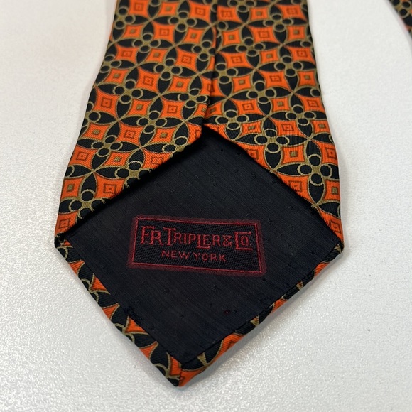 FR TRIPLER & CO NEW YORK 100% Silk Handmade Vintage Orange Square Pattern Tie - Picture 4 of 9